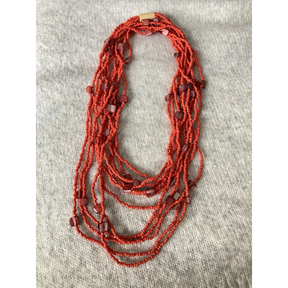 Layered Red Seed Bead Necklace Chunky Bib Statement Multi Strand Artsy Artisan